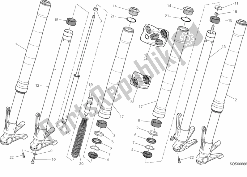 All parts for the Front Fork of the Ducati Hypermotard USA 821 2013